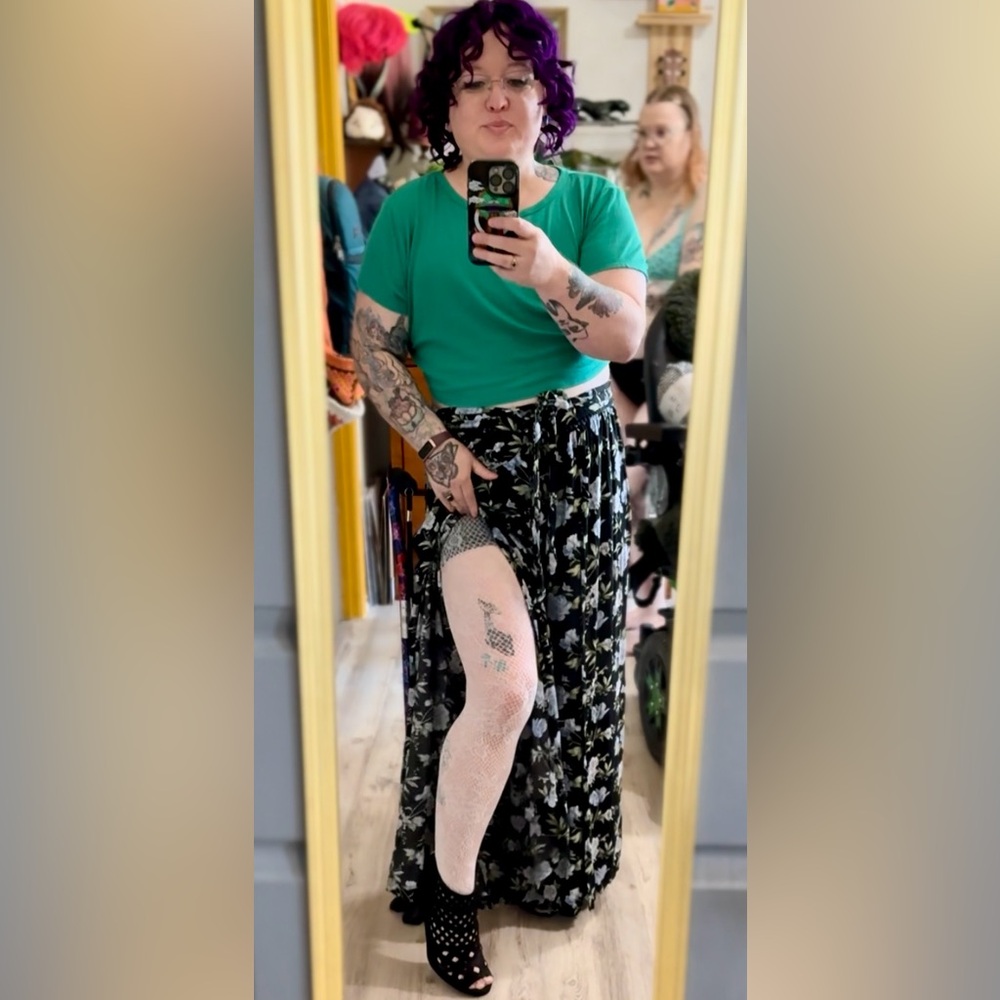 Black Floral Wrap Pants - Picture 3 of 7